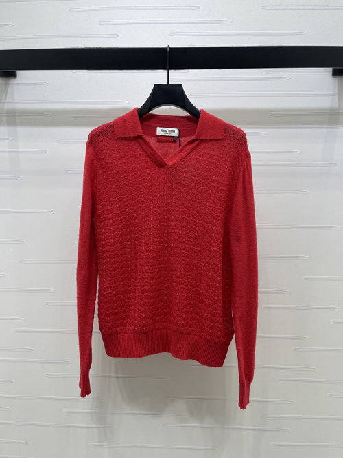 Miu Miu High-Quality Knit Long Sleeve with Fan Scales Texture