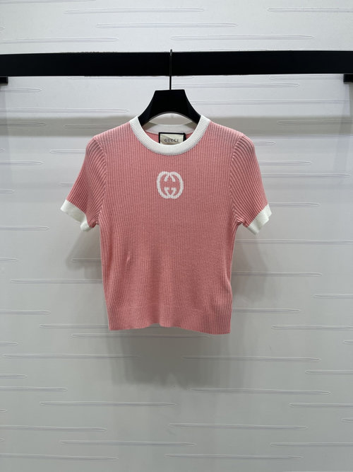 Gucci Luxury Knitted Short Sleeve with Contrast Collar & Logo