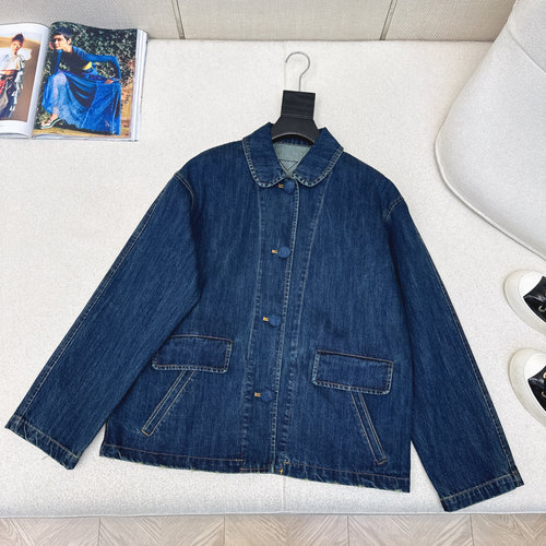 Prada Loose H-shaped Denim Jacket with Doll Lapel, Retro