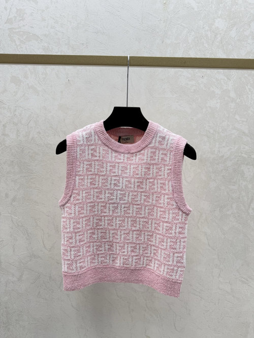 Fendi Pink Contrasting Damask Letter Knit Vest