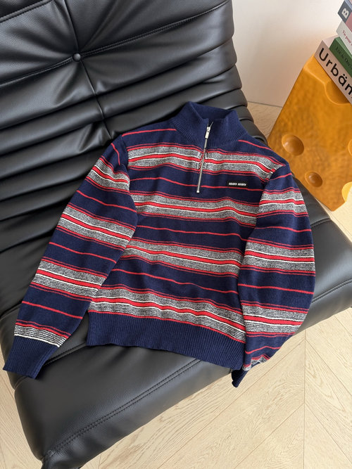 Miu Miu Emblem Striped Half-Zip Knitwear for Casual Look
