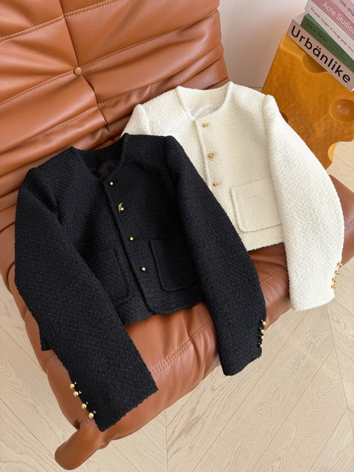 Celine Metal Arch Button Decorated Tweed Coat for Sophistication