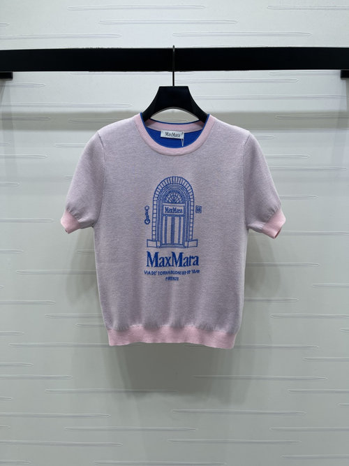 Max Mara Hooked Flower Letter Knit Short Sleeve in Vintage Style