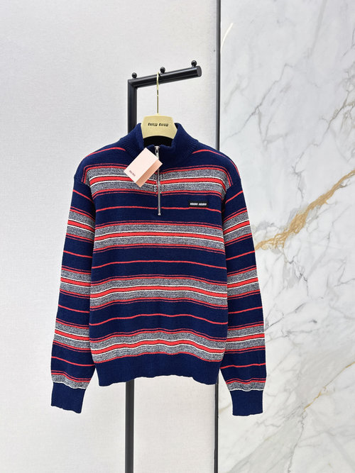 Miu Miu Classic Stripe Knit Top with Color Blocking