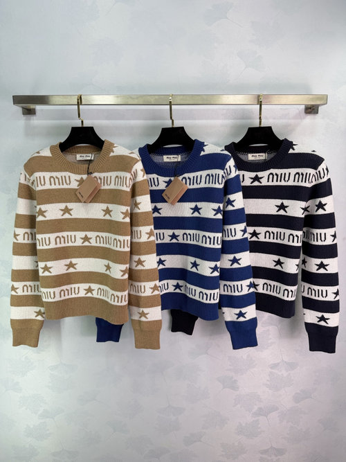 Miu Miu Star Striped Sweater with Brand Letters