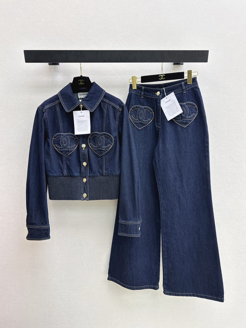 Chanel Denim Jacket with Heart Double C Design, Stylish
