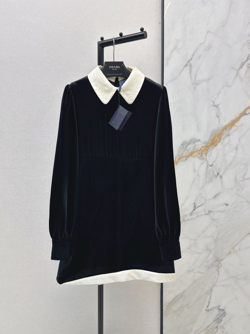 Prada Velvet Wrap Dress with Contrast Collar, Elegant
