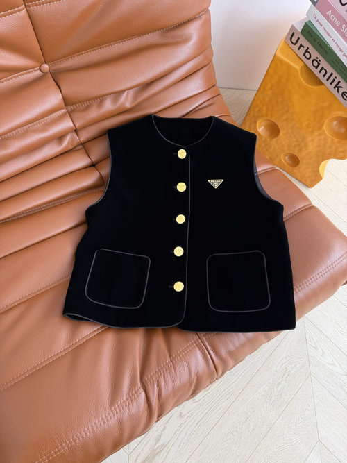 Prada Velvet Vest with Triangle Logo Trim for Layering