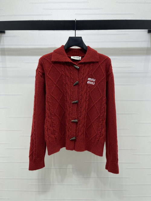 Miu Miu Cashmere Blend Cardigan with Checkerboard Design