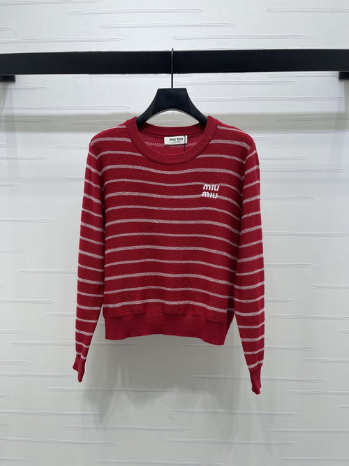 Miu Miu Cozy Knit Sweater with Striped Pattern and Brand Logo