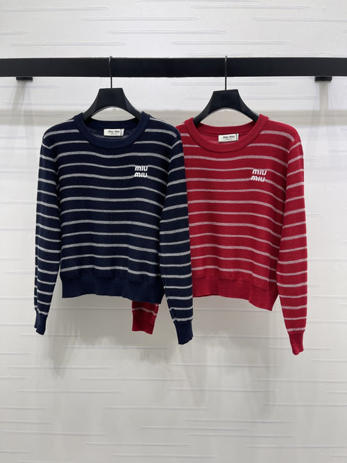 Miu Miu Cozy Knit Sweater with Striped Pattern and Brand Logo
