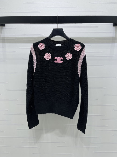 Celine Stylish Knit Top with Cutout and Embroidery