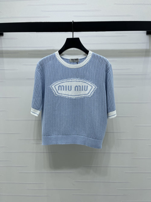 Miu Miu MiuMi Spring Color-Blocked Round Neck Knit Short Sleeve
