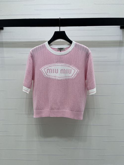 Miu Miu MiuMi Spring Color-Blocked Round Neck Knit Short Sleeve
