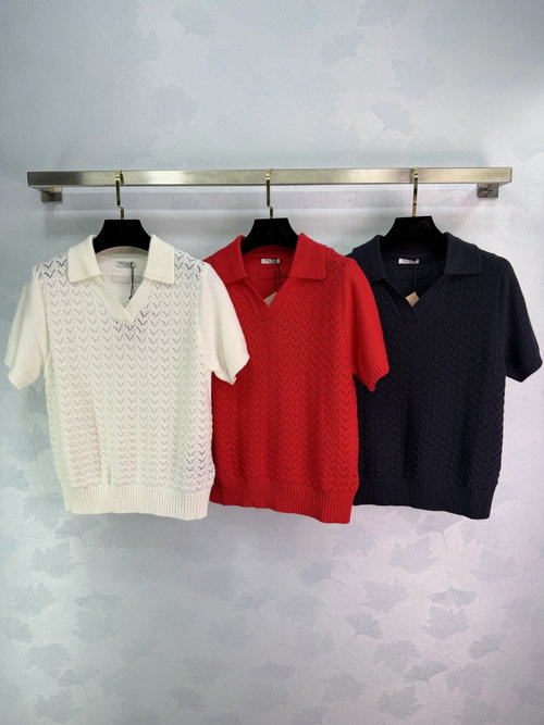 Miu Miu Hollowed - Out Knit Polo Shirt, Suitable for Occasions