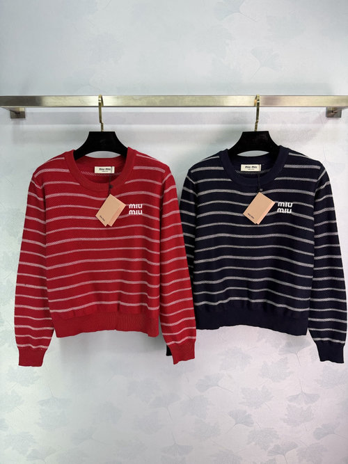 Miu Miu Soft Wool Striped Knit Sweater, Classic and Versatile