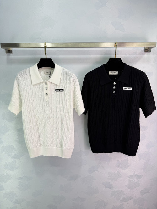 Miu Miu Twisted Collar Knit Short - Sleeve, Retro Style