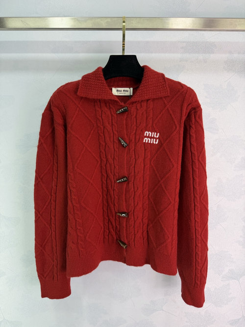 Miu Miu Red Knit Cardigan with Cowboy Buttons, Retro Charm