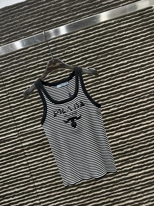 Prada Embroidered Letter Striped Knit Vest