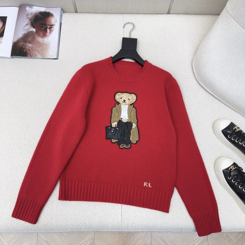 Loro Piana Exclusive Red Wool Sweater with Embossed Bear Logo