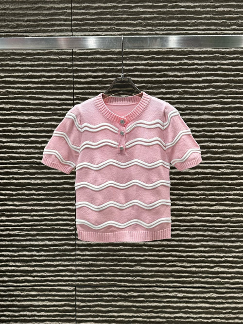 Miu Miu New: Three - Dimensional Wave Stripe Knit Short Sleeve