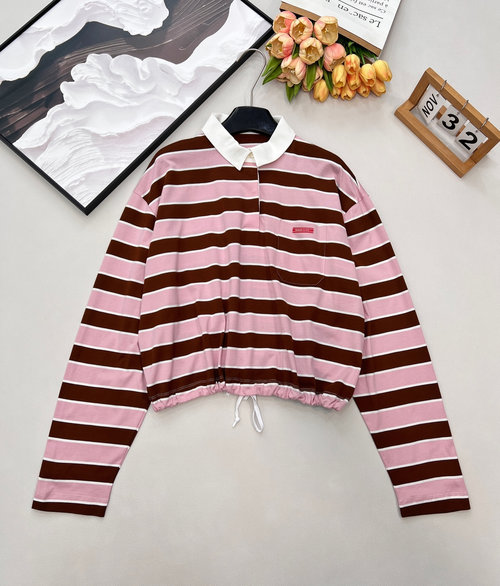 Prada Reversible Vintage Striped Long-Sleeve Polo T-Shirt