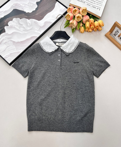 Miu Miu Wool Doll-Collar Knitwear with Brand Logo