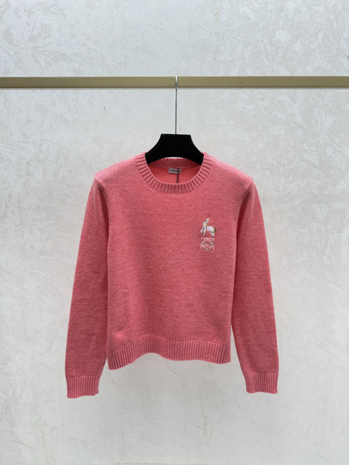 Loewe Solid Red Simple Round Collar Knit Long-Sleeve