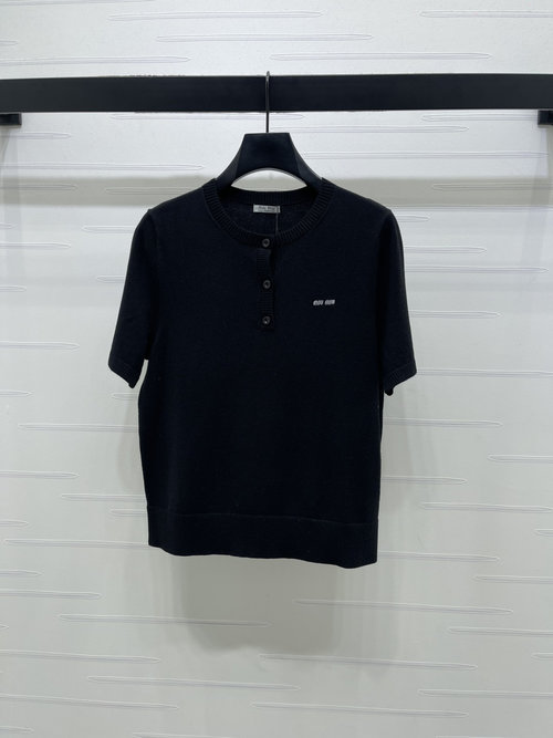 Miu Miu Spring Knitted Short Sleeve with Button and Logo