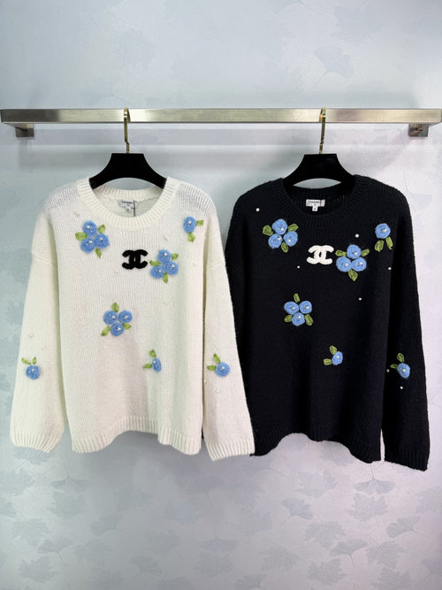 Chanel Early Spring Knitted Sweater with Alpaca and Floral