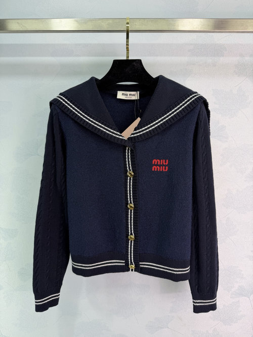 Miu Miu Navy Collar Classic Knit Cardigan for Campus