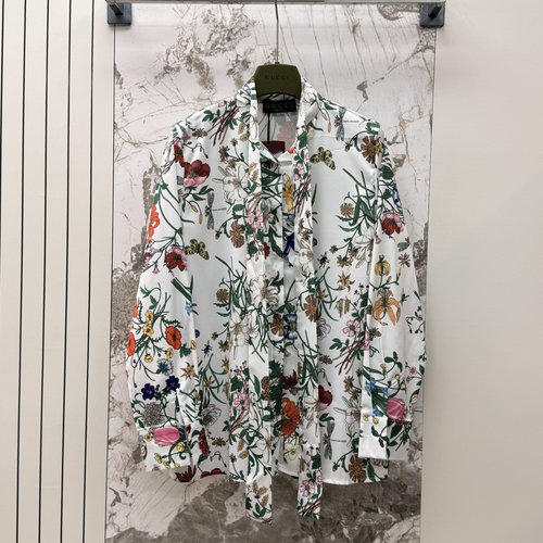 Gucci Silk Shirt Featuring Butterfly and Flower Patterns