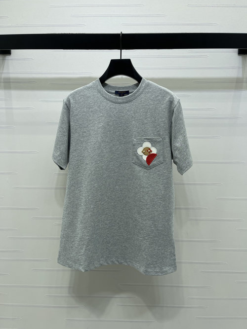 Louis Vuitton Pure White Embroidered Pocket Round-Neck Cotton T-Shirt