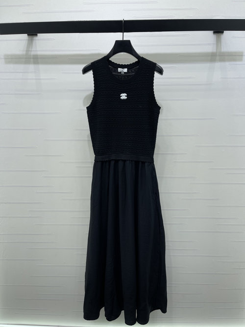 Chanel Spliced Sleeveless Knit Dress with Double C Logo