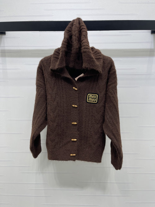 Miu Miu Premium Imported Wool Hooded Cardigan