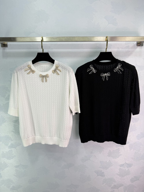 Valentino Butterfly Diamond Embellished Knitted Short Sleeve with Hollow