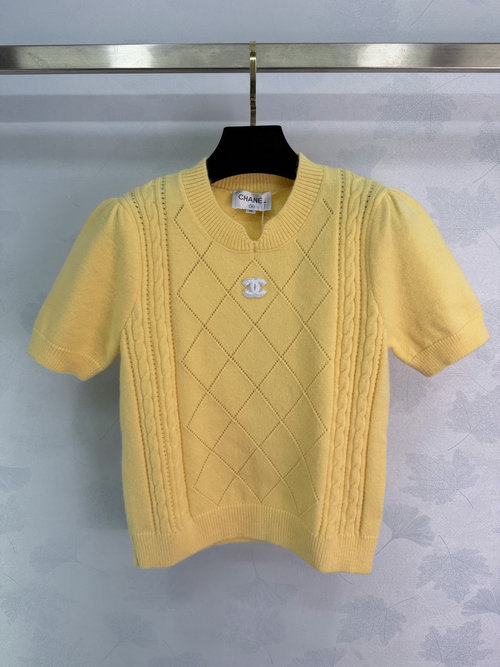 Chanel Yellow Wool Blend Knit Short Sleeve, Elegant Style