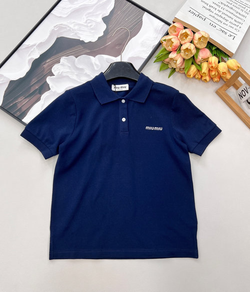 Miu Miu Cotton Embroidered Polo Shirt with Shell Buttons