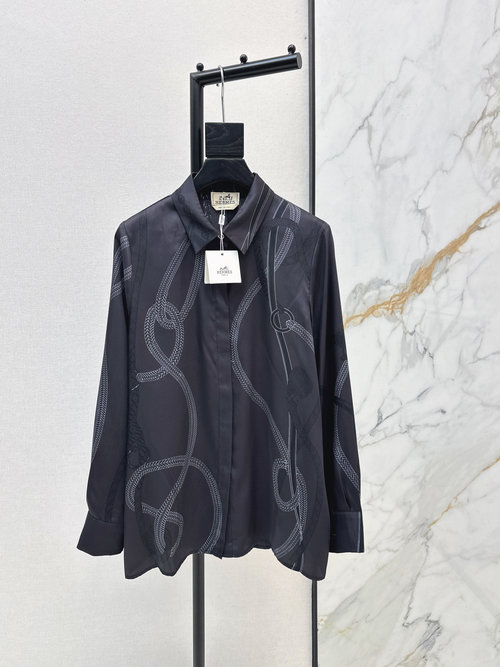 Hermes Silk Print Long-Sleeve Shirt, Timeless and Versatile