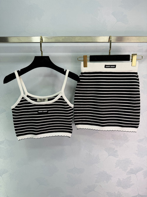 Miu Miu Stylish Stripe Knit Set with Brand Logo