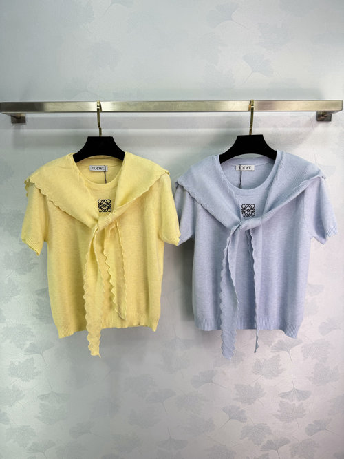 Loewe Poncho-Style Knit Short Sleeve with Logo, Soft and Breathable