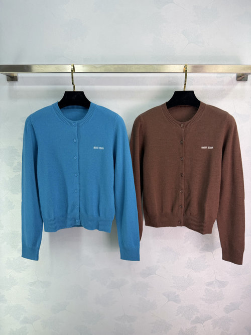 Miu Miu Logo Embellished Round Neck Single - breasted Wool Cardigan