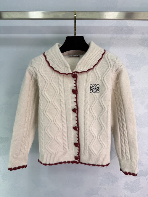 Loewe Classy Knitted Cardigan with Cream and Red Edging