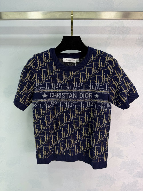 Dior High-Quality Knit Short-Sleeve with Logo Trim