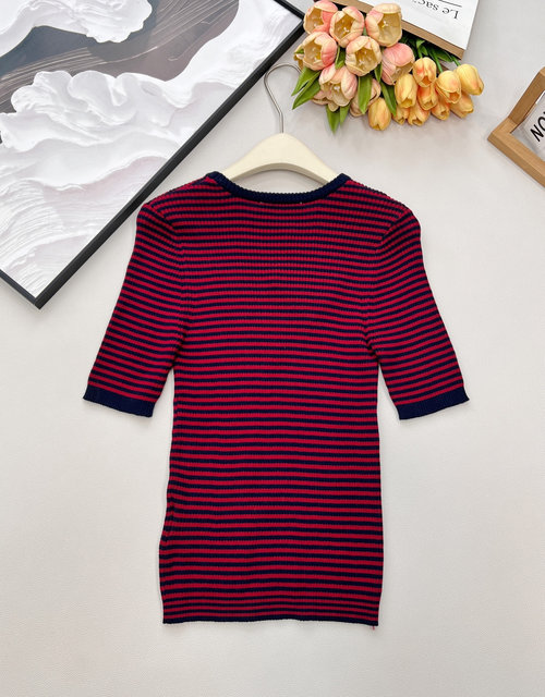 Prada Contrast Stripe Letter Crochet Knit Top