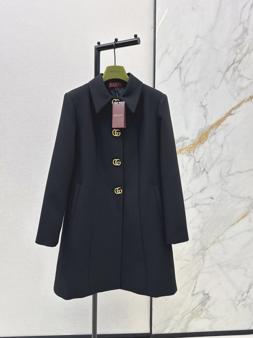 Gucci Stylish Mid-length Coat with Hardware Decoration & Lining