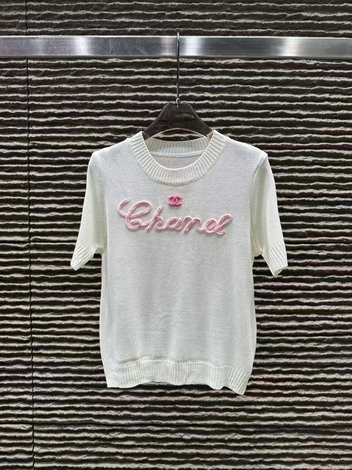 Chanel 3D Craft Letter Knitted Short-Sleeved Top