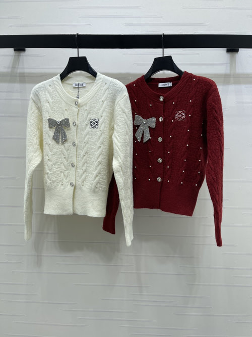 Loewe Elegant Beaded Round-Neck Long Sleeve Cardigan