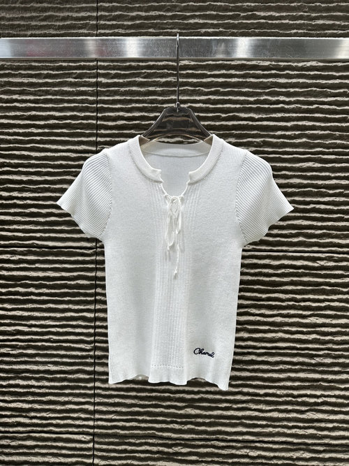 Chanel New Tie-Up Knitted Short Sleeve Shirt