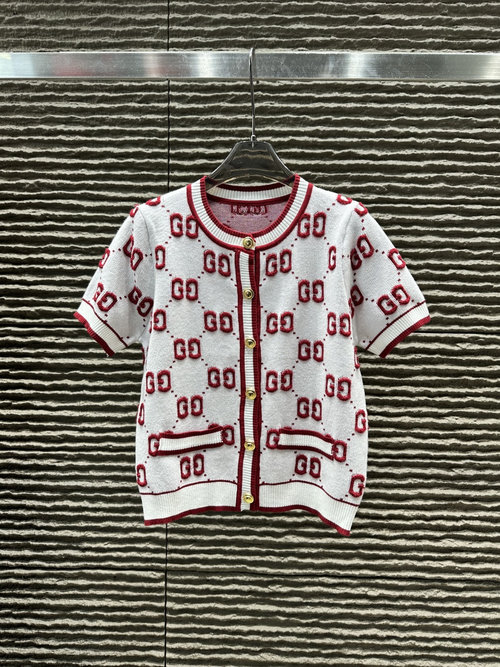 Gucci New Embossed Letter Round Neck Knitted Cardigan